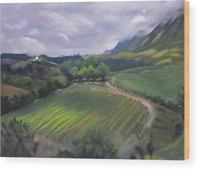 Christopher Reid Wood Print featuring the painting View From Creation Winery by Christopher Reid
