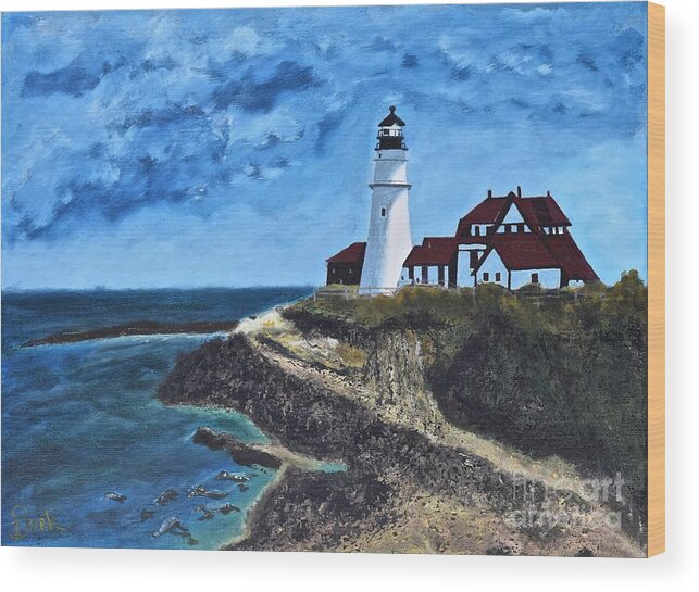  Wood Print featuring the painting View from the North Portland Head Light by Barrie Stark