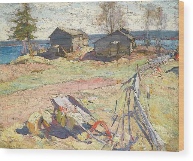 Abram Efimovich Arkhipov 1862-1930 Village In The North Wood Print featuring the painting Village In The North by MotionAge Designs
