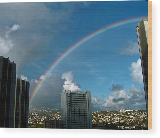 Waikiki Wood Print featuring the photograph Waikiki Rainbow by Anthony Baatz