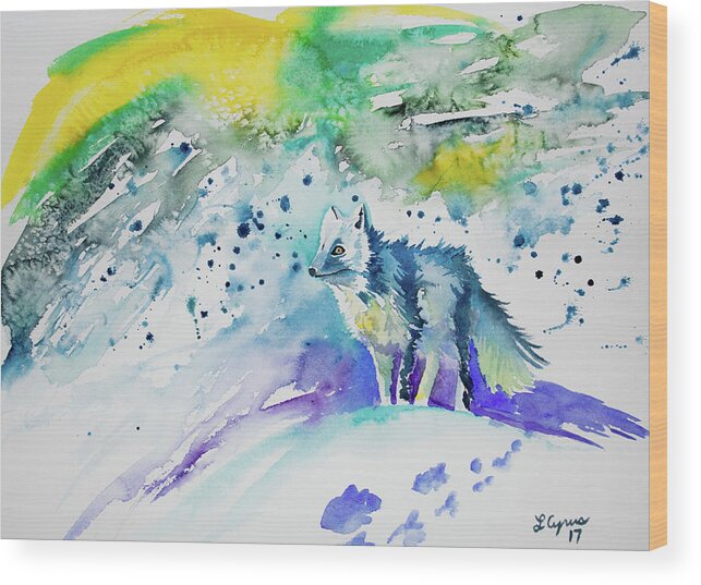 Arctic Fox Wood Print featuring the painting Watercolor - Arctic Fox by Cascade Colors