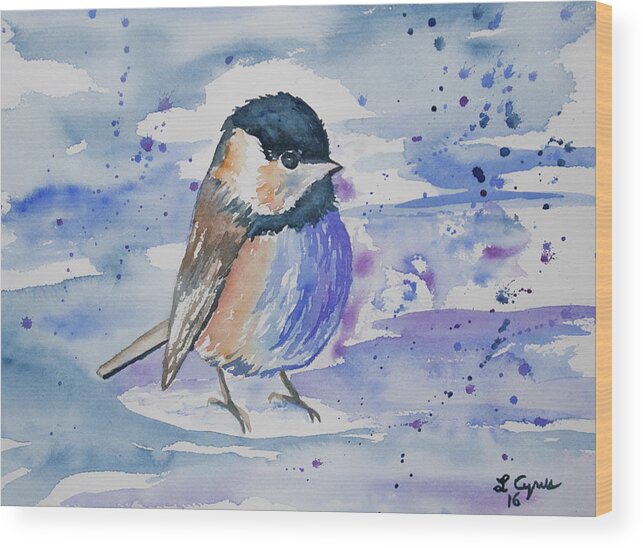 Black-capped Chickadee Wood Print featuring the painting Watercolor - Black-capped Chickadee by Cascade Colors