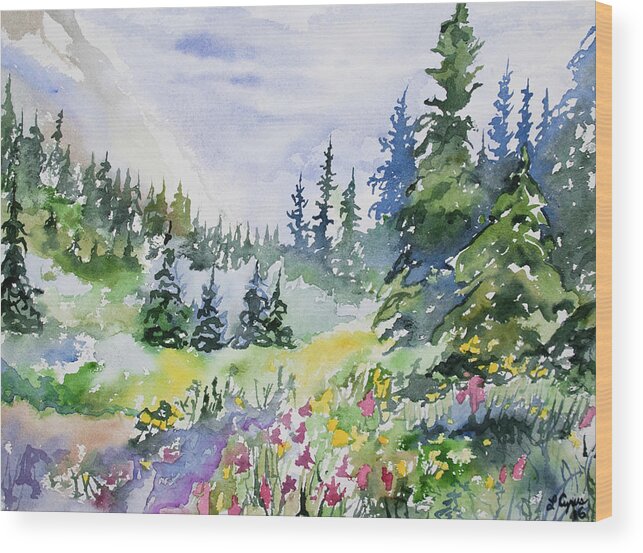 Landscape Wood Print featuring the painting Watercolor - Colorado Summer Scene by Cascade Colors