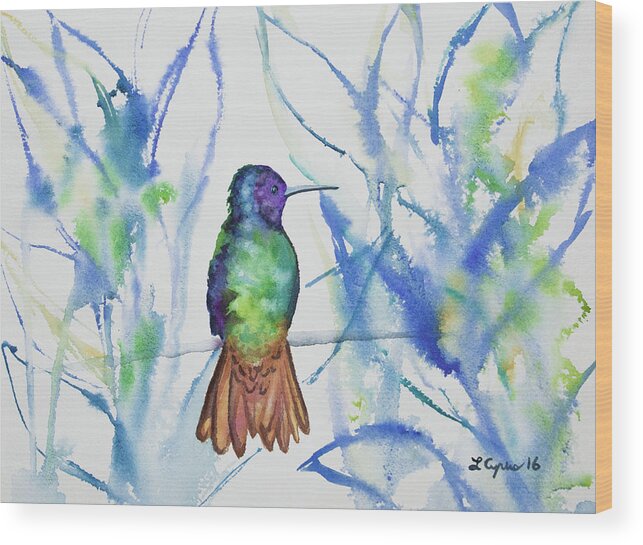 Golden-tailed Sapphire Wood Print featuring the painting Watercolor - Golden-tailed Sapphire by Cascade Colors