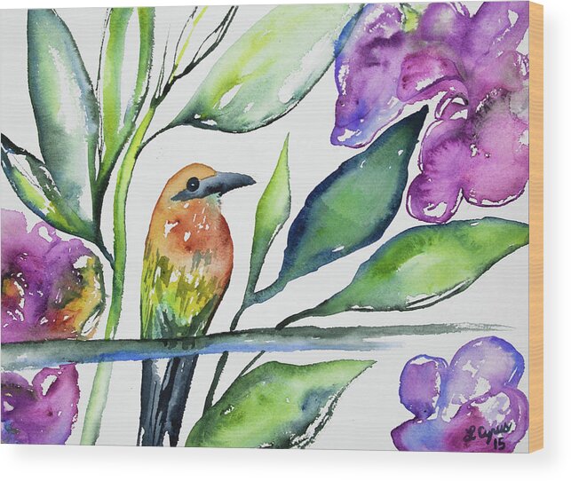 Rufous Motmot Wood Print featuring the painting Watercolor - Rufous Motmot by Cascade Colors