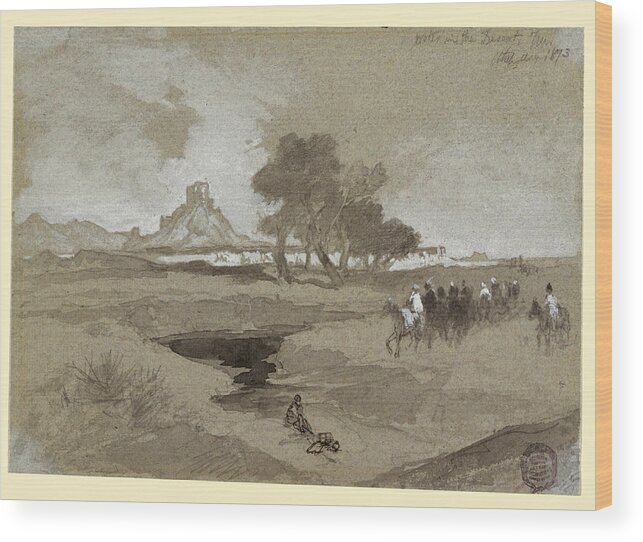 Thomas Moran Wood Print featuring the drawing Waterhole in the Desert, Utah, 1873 by Thomas Moran