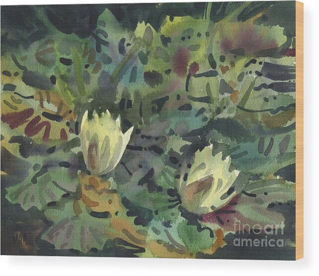 Watercolor Wood Print featuring the painting Waterlilies by Donald Maier