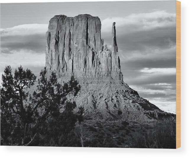 West Mitten Butte Wood Print featuring the photograph West Mitten Butte Black and White by Nicholas Blackwell