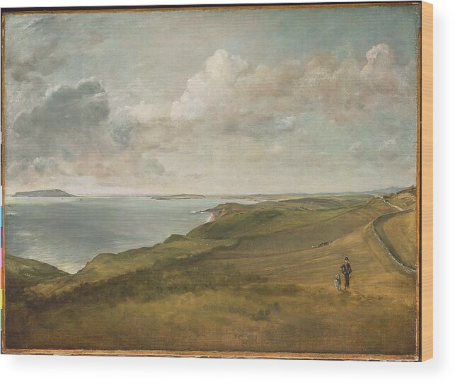 Weymouth Bay From The Downs Above Osmington Mills Wood Print featuring the painting Weymouth Bay from the Downs above by MotionAge Designs