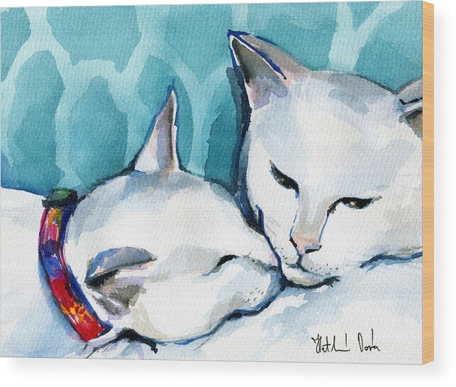 Cat Wood Print featuring the painting White Cat Affection by Dora Hathazi Mendes