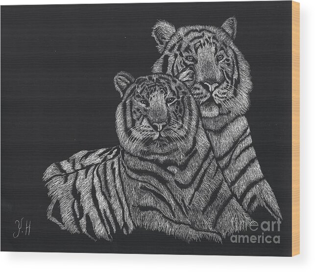 Pets Wood Print featuring the drawing White tigers by Yenni Harrison