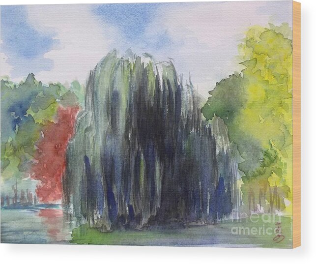 Willow Tree Wood Print featuring the painting Willow Tree -2 Hidden Lake Gardens -tipton Michigan by Yoshiko Mishina