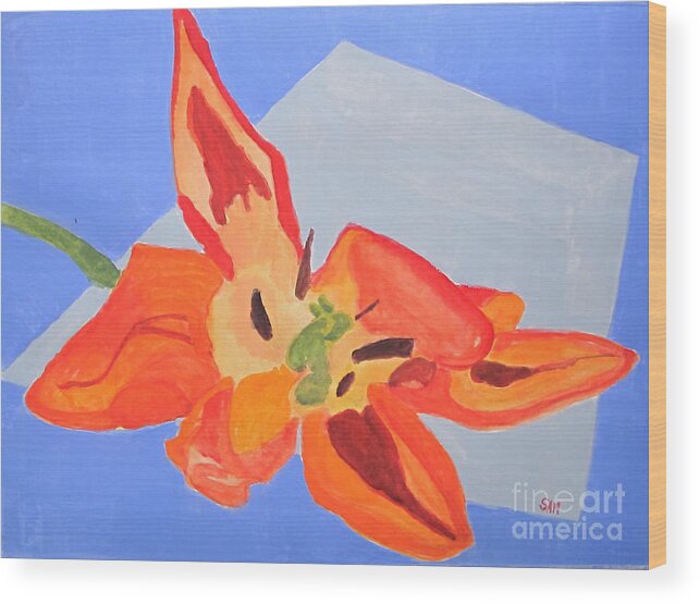 Tulip Wood Print featuring the painting Wilted Tulip by Sandy McIntire