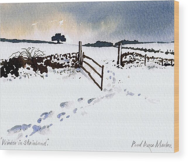 Snow Wood Print featuring the painting Winter in Stainland by Paul Dene Marlor