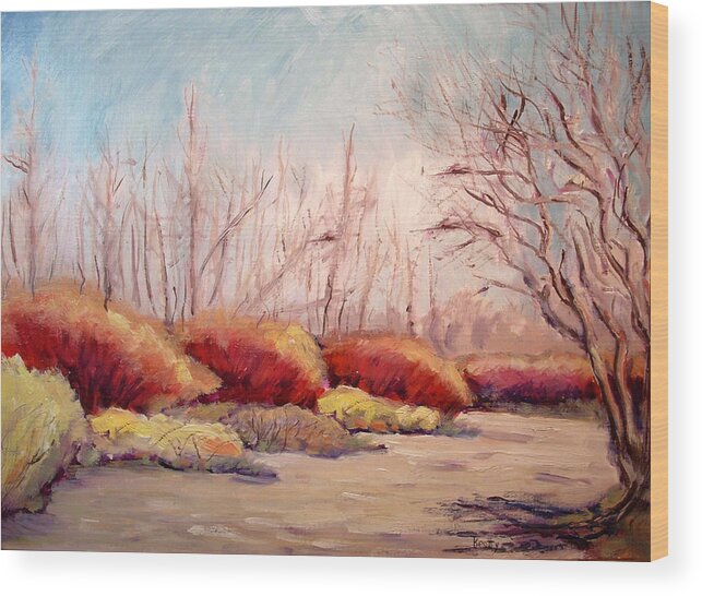Winter Wood Print featuring the painting Winter Landscape Dry Creek Bed by Karla Beatty