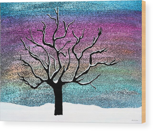 Abstract Wood Print featuring the painting Winter Scene A311916 by Mas Art Studio