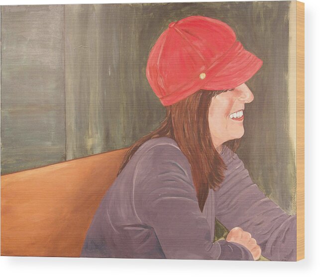 Woman Wood Print featuring the painting Woman In A Red Cap by Kevin Callahan