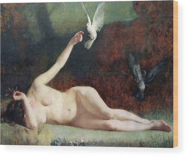 Woman With Pigeons Wood Print featuring the painting Woman with Pigeons by Ernst Philippe Zacharie 