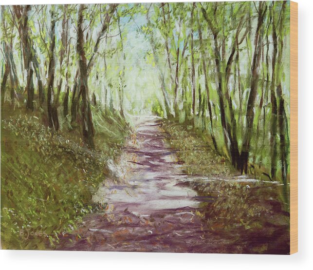 Woodland Path Wood Print featuring the painting Woodland Path - Impressionism Landscape by Barry Jones