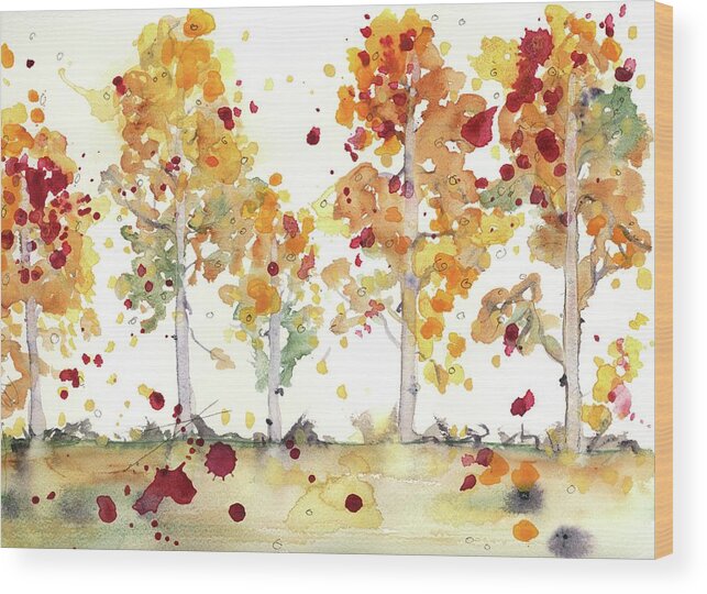 Yellow Aspens Wood Print featuring the painting Yellow Aspens by Dawn Derman