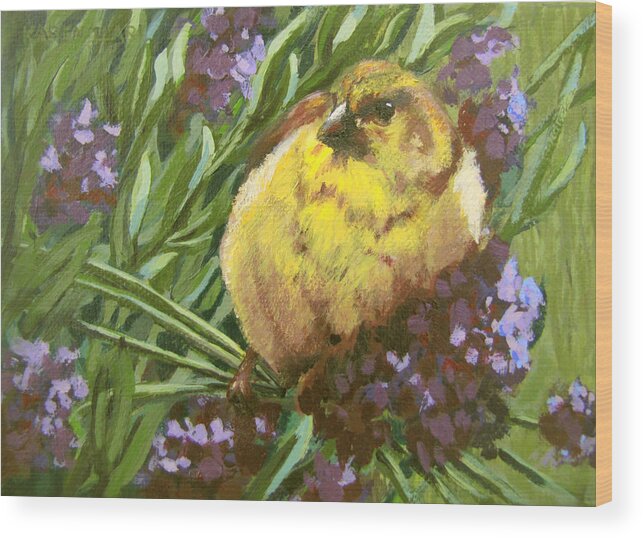 Bird Wood Print featuring the painting Yellow Bird by Karen Ilari