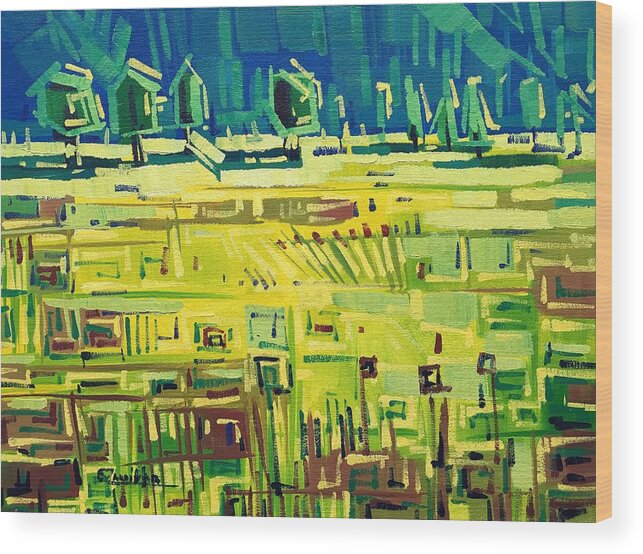 Yellow Field Wood Print featuring the painting Yellow field by Enrique Zaldivar