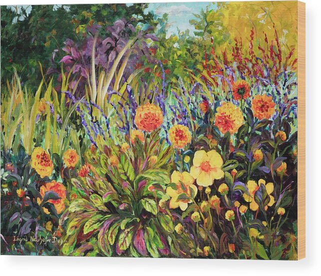 Flowers Wood Print featuring the painting Yellow Green by Ingrid Dohm
