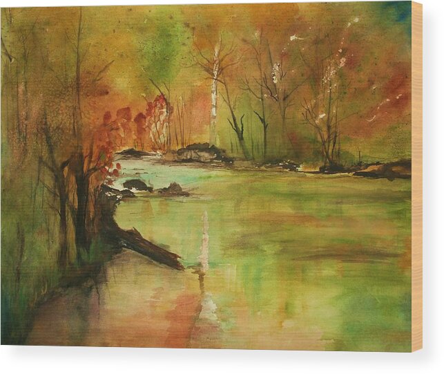 Landscape Paintings. Nature Wood Print featuring the painting Yellow Medicine river by Julie Lueders 