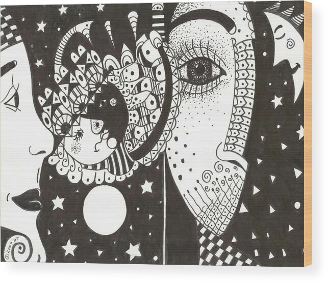 Ethereal Wood Print featuring the drawing You Me the Stars and the Moon by Helena Tiainen
