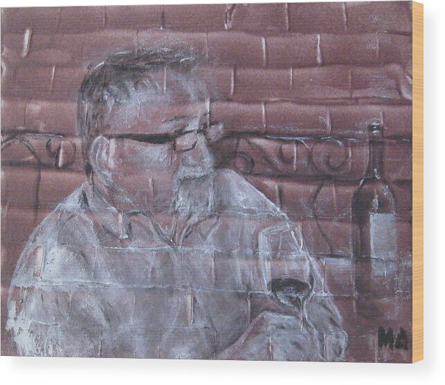 Wine Wood Print featuring the painting Zenari Brickwall by Madeleine Arnett
