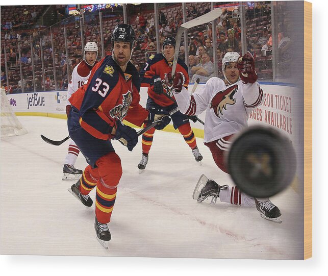 People Wood Print featuring the photograph Arizona Coyotes V Florida Panthers #1 by Mike Ehrmann