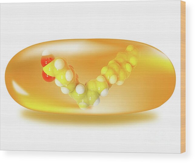 3 Dimensional Wood Print featuring the photograph Dha Omega-3 Fatty Acid Model In An Oil Pill by Ramon Andrade 3dciencia/science Photo Library