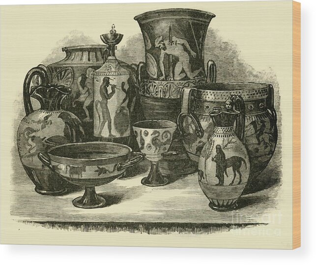 Engraving Wood Print featuring the drawing Etruscan Vases #1 by Print Collector