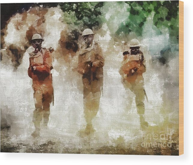Gas Wood Print featuring the painting Gas Attack, World War Two #1 by Esoterica Art Agency