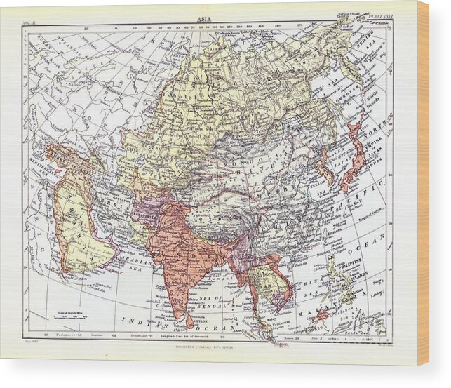 Encyclopaedia Wood Print featuring the drawing Map Of Asia by Print Collector