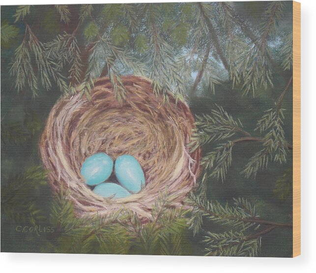 Eggs Wood Print featuring the pastel Triplets #1 by Carol Corliss