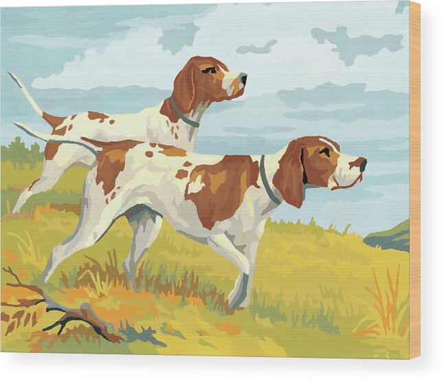 Activity Wood Print featuring the drawing Two dogs #1 by CSA Images