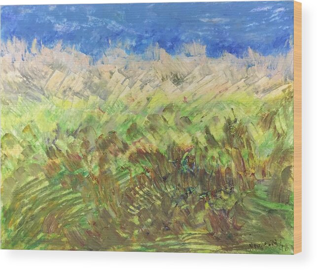 Landscape Wood Print featuring the painting Windy fields #1 by Norma Duch