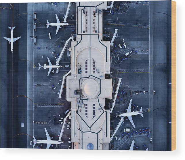 Airport Terminal Wood Print featuring the photograph Airliners At Gates And Control Tower #12 by Michael H