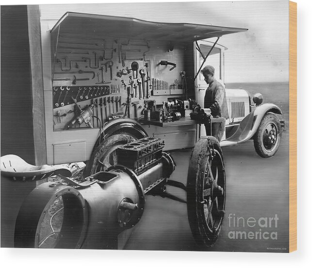 Vintage Wood Print featuring the photograph 1920s Auto Mechanic With Truck And Tools by Retrographs