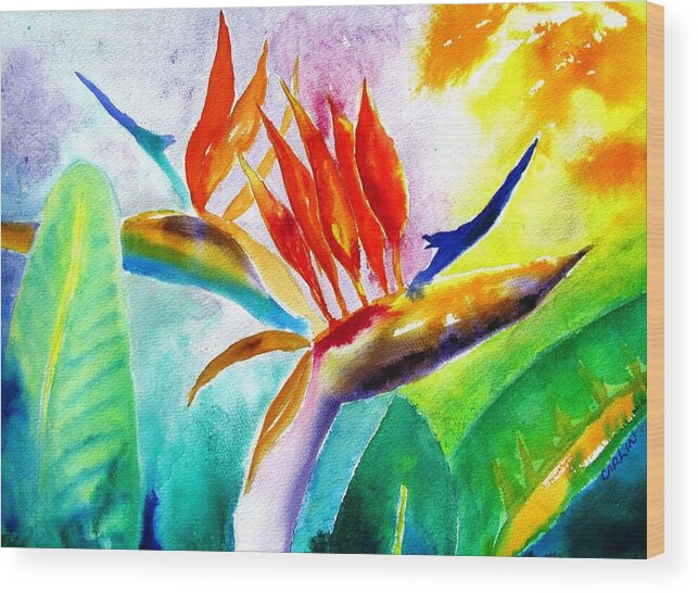 Bird Of Paradise Wood Print featuring the painting Bird of Paradise #1 by Carlin Blahnik CarlinArtWatercolor