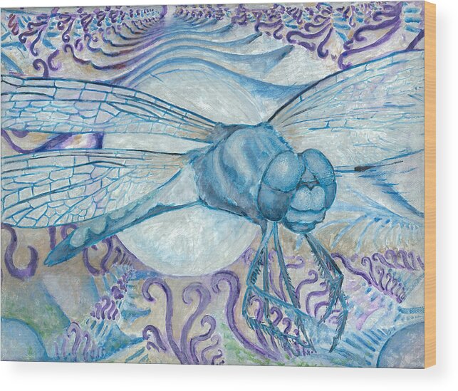 Watercolor Wood Print featuring the painting Dragonfly Moon #2 by Jeremy Robinson