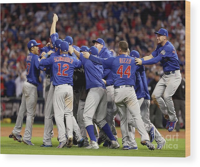 American League Baseball Wood Print featuring the photograph World Series - Chicago Cubs V Cleveland by Elsa