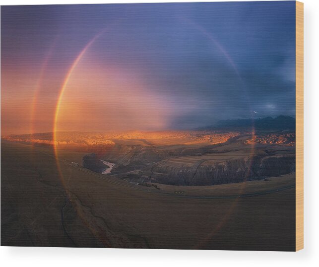 Rainbow Wood Print featuring the photograph A Circular Double Rainbow Over Anjihai Grand Canyon. by Yuan Cui