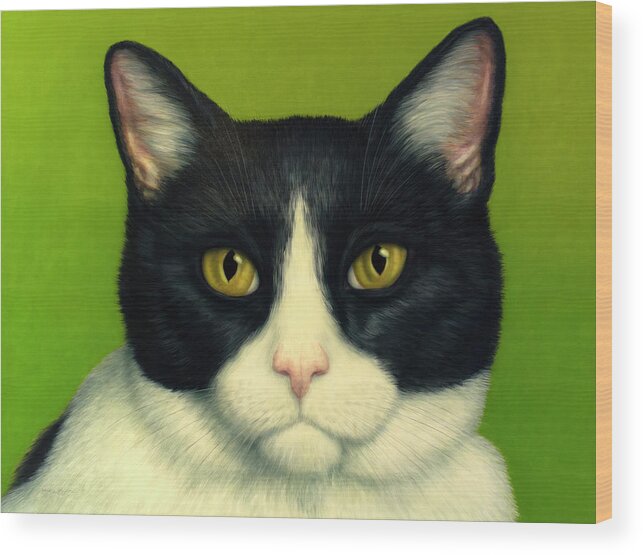 Serious Wood Print featuring the painting A Serious Cat by James W Johnson