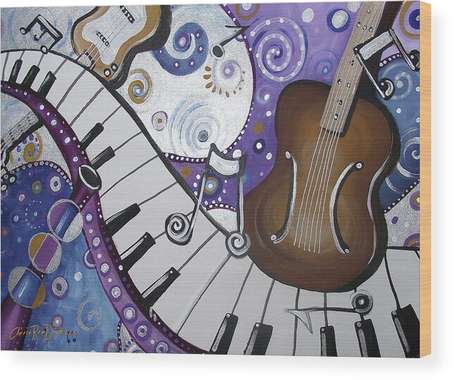 Abstract Musical Instruments Wood Print featuring the painting Abstract Musical Instruments by Cherie Roe Dirksen