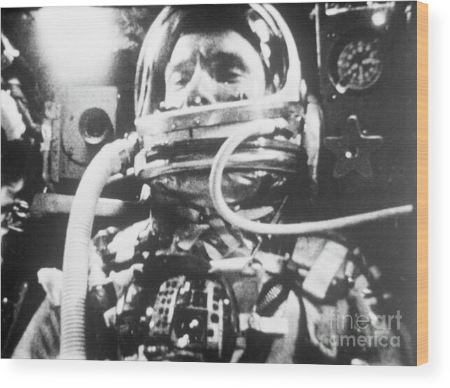 People Wood Print featuring the photograph Astronaut John Glenn In Friendship 7 by Bettmann