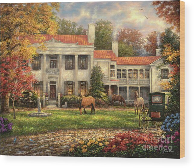 Belle Meade Plantation Wood Print featuring the painting Autumn Afternoon at Belle Meade by Chuck Pinson