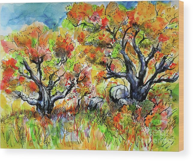 Autumn Wood Print featuring the painting Autumn Twins by Terry Banderas