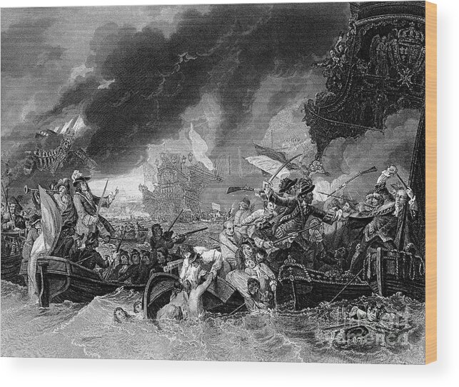 Engraving Wood Print featuring the drawing Battle Of La Hogue, 19 May 1692 by Print Collector